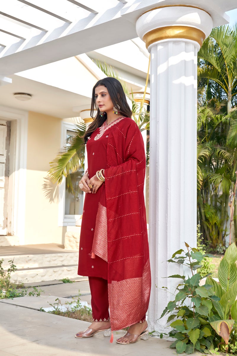 VISHVA CREATION Maroon Embroidered Kurta Set for Women - Image 4